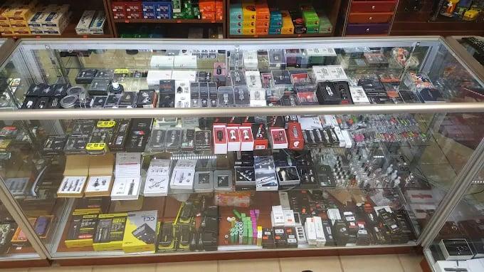 Smoking accessories on display at Sam's Smoke & Vape